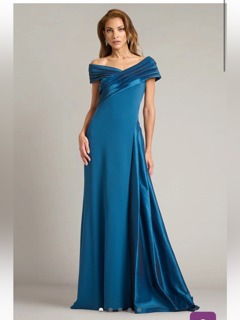 new Tadashi Shoji Elysian Off the Shoulder Crepe & Taffeta Gown Cerulean
